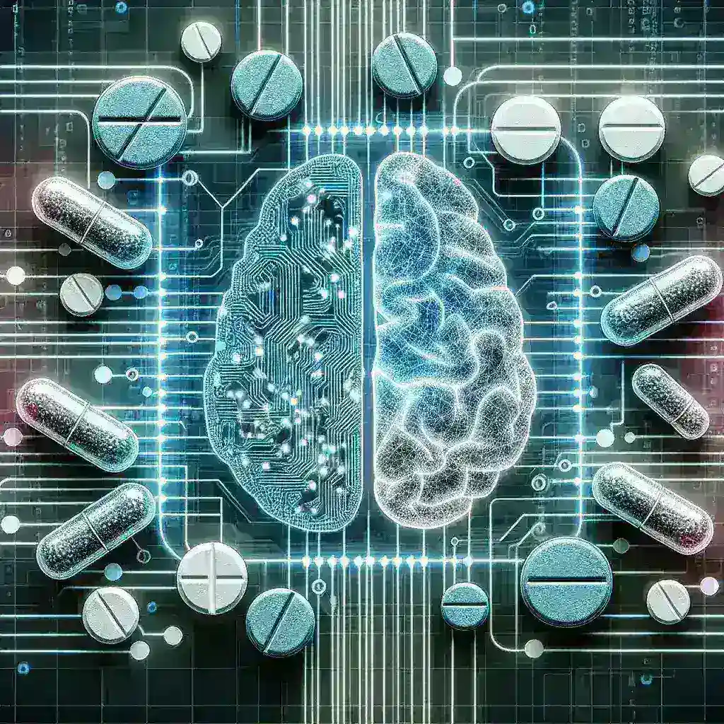 "Ferramenta de IA analisando interações perigosas entre medicamentos em um laptop, ilustrando a importância da tecnologia na segurança farmacológica."