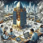 "Imagem de um satélite de defesa em desenvolvimento, simbolizando a parceria do Brasil para a construção de um satélite de defesa projetado para 2030."