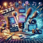 "Infográfico destacando as principais ferramentas digitais essenciais para criadores de conteúdo em 2024, incluindo software de edição, plataformas de gestão de redes sociais e aplicativos de design gráfico."